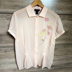 The Limited Silk Blouse Peach with Floral Detail Women's sz L preworn
